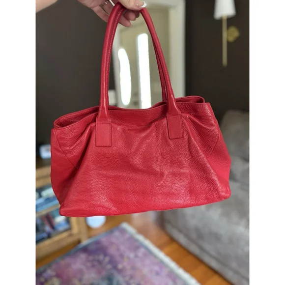 Furla VTG Y2K Cherry Red Leather Tote Bag Mob Wife Luxury EUC Early 2000s Chic - Picture 2 of 13